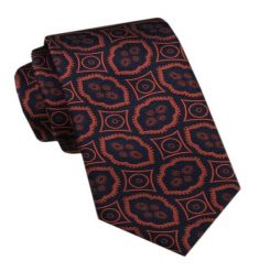 Elegancki Krawat Męski - Alties - Granat w Miedziany Wzór. Niebieskie krawaty i muchy Alties, bez wzorów, z tkaniny. Za 49.00 zł.