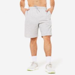 Spodenki fitness męskie Domyos. Czarne szorty DOMYOS, l, bez wzorów, z włókna, sportowe. Za 69.99 zł.