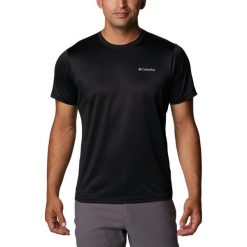 Koszulka sportowa męska Columbia Columbia Hike Crew z krótkim rękawem. Niebieskie t-shirty sportowe Columbia, bez wzorów, bez ramiączek, trekkingowe. Za 129.00 zł.