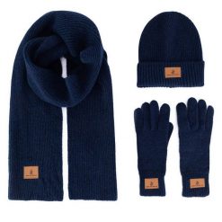 Zestaw czapka, szalik i rękawiczki Beverly Hills Polo Club. Niebieskie szaliki Beverly Hills Polo Club, bez wzorów. Za 159.99 zł.