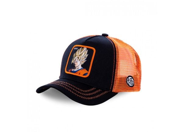 Czapka Trucker Capslab x Dragon Ball Z (Goku Saiyen) - Czarny/Pomarańczowy. Brązowe czapki z daszkiem Capslab, na lato, bez wzorów, z bawełny. Za 177.62 zł.
