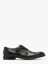 Czarne półbuty męskie z ozdobną cholewką. Czarne eleganckie półbuty Ryłko, bez wzorów, ze skóry, bez obcasa, bez zapięcia. Za 549.99 zł.