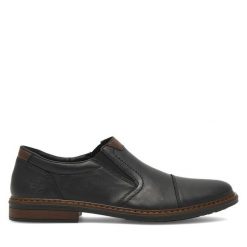 Półbuty Rieker. Czarne eleganckie półbuty Rieker, bez wzorów, bez obcasa, bez zapięcia. Za 369.99 zł.