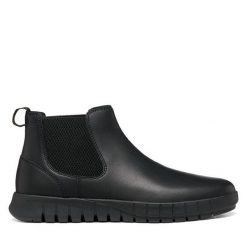 Sztyblety Geox. Czarne sztyblety Geox, bez wzorów, bez obcasa, bez zapięcia. Za 499.99 zł.