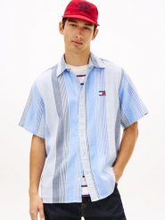 Tommy Jeans koszula bawełniana Mężczyźni Comfort Fit Bawełna (100%) niebieski, S. Niebieskie koszule Tommy Jeans, m, bez wzorów, z bawełny, bez kołnierzyka, bez ramiączek. Za 279.95 zł.