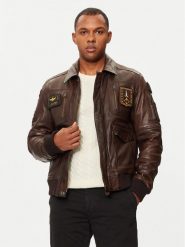 Aeronautica Militare Kurtka skórzana 242PN924PL147 Brązowy Regular Fit. Brązowe kurtki Aeronautica Militare, m, bez wzorów, ze skóry, bez kaptura. Za 3,999.00 zł.