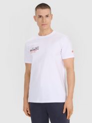 4F T-shirt regular z nadrukiem męski - biały XXL. Białe t-shirty 4F, m, bez wzorów, z bawełny, bez kołnierzyka, bez ramiączek. Za 49.99 zł.
