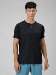 4F Koszulka treningowa regular szybkoschnąca męska - czarna M. Czarne t-shirty 4F, m, bez wzorów, ze skóry, bez kołnierzyka, bez ramiączek. Za 129.99 zł.