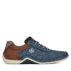 Półbuty Rieker. Niebieskie eleganckie półbuty Rieker, bez wzorów, bez obcasa, bez zapięcia. Za 369.99 zł.