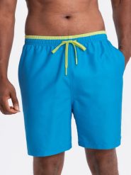 Spodenki męskie kąpielówki z dwukolorowym ściągaczem – niebieskie V6 OM-SRBS-0141 - L. Niebieskie szorty Ombre Clothing, l, bez wzorów, z poliesteru. Za 48.59 zł.