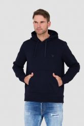 GUESS Granatowa męska bluza z kapturem, Rozmiar XL. Niebieskie bluzy Guess, l, z aplikacjami, z kapturem. W wyprzedaży za 300.99 zł.