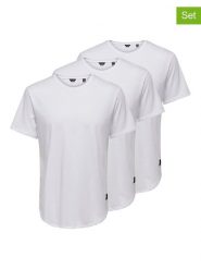 ONLY & SONS Koszulki (3 szt.) "Matt" w kolorze białym rozmiar: S. Białe bezrękawniki Only & Sons, s, z aplikacjami, z bawełny, bez kołnierzyka, bez ramiączek. Za 78.66 zł.