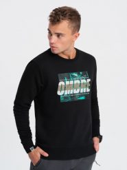 Męska bluza z nadrukiem zakładana przez głowę - czarna V3 OM-SSPS-0156 - XXL. Czarne bluzy Ombre Clothing, l, bez wzorów, z bawełny, bez kaptura. W wyprzedaży za 49.99 zł.