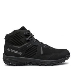 Trekkingi Mammut. Czarne botki sznurowane Mammut, bez wzorów, z gore-texu, bez obcasa, bez zapięcia. Za 759.99 zł.