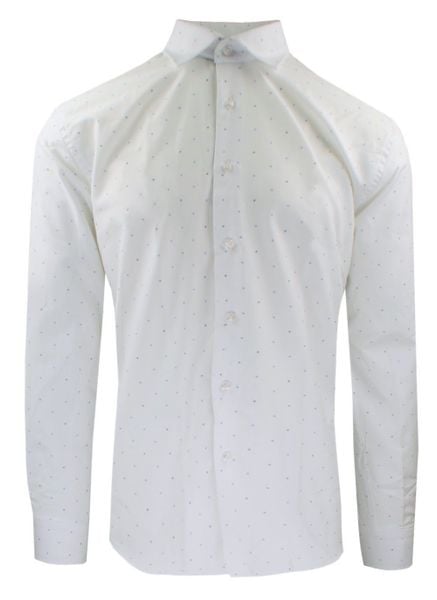 Wizytowa (Grarniturowa) Koszula Męska - Quickside - Biała w Drobny Groszek - Taliowana. Białe koszule Quickside, m, bez wzorów, z bawełny, bez kołnierzyka, bez ramiączek. Za 159.00 zł.