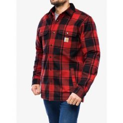 Koszula turystyczna męska Carhartt Flannel Sherpa-Lined Shirt Jac. Czerwone koszule Carhartt, m, bez wzorów, bez kołnierzyka, bez ramiączek. Za 445.99 zł.