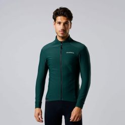 Kurtka kolarska Thermo Fleece wiatroszczelna i wodoodporna. Zielone kurtki ACELERA, bez wzorów, z jersey, bez kaptura. W wyprzedaży za 296.06 zł.