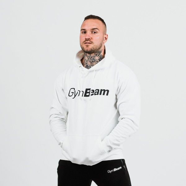 Bluza męska fitness z kapturem PRO Hoodie. Białe bluzy z kapturem GYMBEAM, m, bez wzorów, z bawełny, z kapturem. Za 90.90 zł.