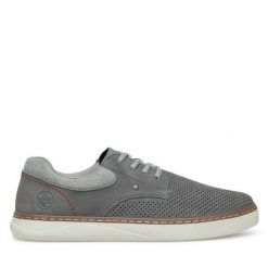 Półbuty Rieker. Szare eleganckie półbuty Rieker, bez wzorów, bez obcasa, bez zapięcia. Za 349.99 zł.