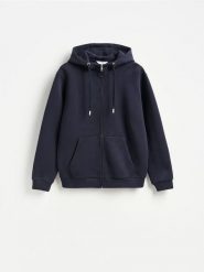 Rozpinana bluza z kapturem - granatowy. Niebieskie bluzy z kapturem Reserved, l, bez wzorów, z bawełny, z kapturem. Za 149.99 zł.