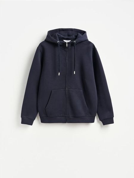 Rozpinana bluza z kapturem - granatowy. Niebieskie bluzy z kapturem Reserved, l, bez wzorów, z bawełny, z kapturem. Za 149.99 zł.