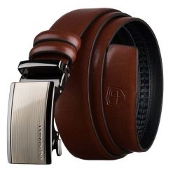 Brązowy pasek męski z automatyczną klamrą wykonany ze skóry naturalnej Peterson PTN A020-AB-BROWN. Brązowe paski Peterson, bez wzorów, ze skóry, eleganckie. Za 69.99 zł.