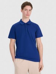 4F Koszulka polo regular męska - granatowa XXL. Niebieskie koszulki polo 4F, m, bez wzorów, z bawełny, bez kołnierzyka, bez ramiączek. W wyprzedaży za 79.99 zł.