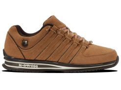 Buty - lifestyle - męskie - RINZLER - zamsz, brązowe. Brązowe buty turystyczne K-SWISS, bez wzorów, z gumy, bez zapięcia, trekkingowe. Za 299.00 zł.
