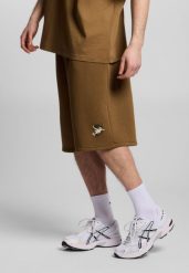 Spodenki dresowe męskie Prosto Damage Target. Brązowe krótkie spodenki sportowe Prosto., m, z aplikacjami, z bawełny. Za 234.99 zł.
