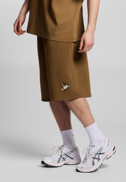Spodenki dresowe męskie Prosto Damage Target. Brązowe krótkie spodenki sportowe Prosto., m, z aplikacjami, z bawełny. Za 234.99 zł.