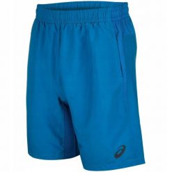Spodenki sportowe treningowe krótkie ASICS WOVEN SHORT 9IN 141083-8154. Niebieskie krótkie spodenki sportowe ASICS, bez wzorów. Za 79.00 zł.