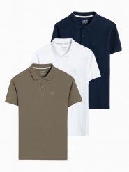 Zestaw koszulek męskich polo z dzianiny pique 3-pak - mix V24 Z28 - XXL. Niebieskie koszulki polo sportowe Ombre Clothing, na wiosnę, l, z aplikacjami, z bawełny, bez kołnierzyka, bez ramiączek. Za 155.99 zł.