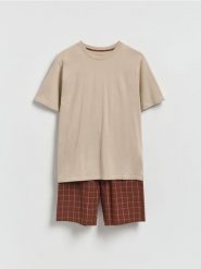 Dwuczęściowa piżama z bawełny - beżowy. Brązowe piżamy Reserved, l, bez wzorów, z bawełny, bez ramiączek. Za 89.99 zł.