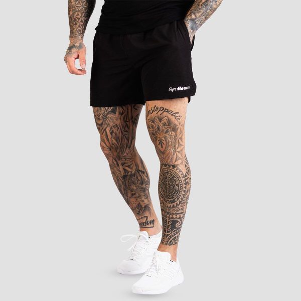 Szorty męskie fitness regular TRN. Czarne krótkie spodenki sportowe GYMBEAM, m, bez wzorów, z materiału. Za 83.90 zł.