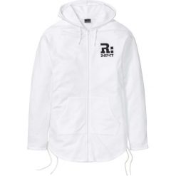 Długa bluza rozpinana z kapturem bonprix biały. Bluzy marki bonprix. Za 89.99 zł.