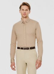 PAKO LORENTE – Beżowa bawełniana koszula męska. Brązowe koszule Pako Lorente, m, bez wzorów, z bawełny, bez kołnierzyka, bez ramiączek. Za 199.99 zł.