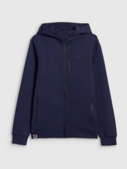 4F Bluza dresowa regular z kapturem męska - granatowa M. Niebieskie bluzy 4F, m, bez wzorów, z dresówki, z kapturem. Za 249.99 zł.