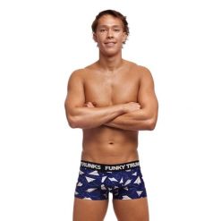 Bielizna męska bokserki spodenki bawełniane Funky Trunks Paper Plain. Niebieskia bokserki FUNKITA, m, bez wzorów, z bawełny. Za 110.69 zł.