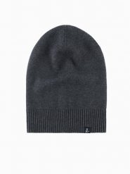 Zimowa męska czapka beanie z bawełnianej dzianiny – grafitowy melanż V2 OM-ACWH-0124 - uniwersalny. Szare czapki zimowe Ombre Clothing, bez wzorów, z bawełny. W wyprzedaży za 24.99 zł.