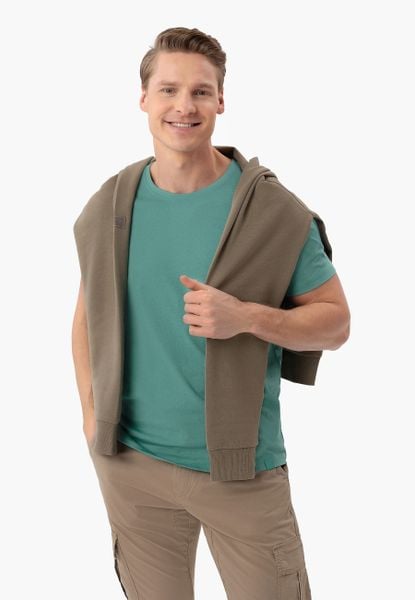 Bawełniana koszulka T-BASIC. Niebieskie t-shirty Volcano, m, bez wzorów, z bawełny, bez kołnierzyka, bez ramiączek. Za 54.99 zł.