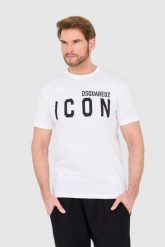 DSQUARED2 Biały t-shirt męski z dużym logo icon, Rozmiar M. Białe t-shirty Dsquared2, l, bez wzorów, bez kołnierzyka, bez ramiączek. W wyprzedaży za 639.99 zł.
