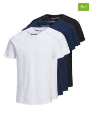 Jack & Jones Koszulki (5 szt.) "Jjeorganic" w kolorze granatowo-biało-czarnym rozmiar: L. Białe bezrękawniki Jack & Jones, l, bez wzorów, z bawełny, bez kołnierzyka, bez ramiączek. Za 159.95 zł.