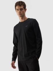 4F Longsleeve regular gładki męski - czarny M. Czarne bluzki z długim rękawem 4F, m, bez wzorów, z bawełny, bez kołnierzyka, bez ramiączek. Za 69.99 zł.