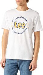 LEE KANSAS CIRCLE TEE MĘSKI T-SHIRT KOSZULKA LOGO NADRUK BRIGHT WHITE L62CFQLJ 112114518. Białe t-shirty Lee, l, bez wzorów, bez kołnierzyka, bez ramiączek. Za 69.99 zł.