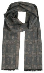 Męski Szalik Alties - Beż i Popiel, Duży Wzór. Szare szaliki Alties, bez wzorów, z bawełny. Za 59.00 zł.
