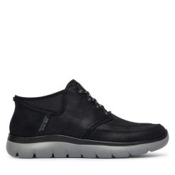 Półbuty Skechers. Czarne eleganckie półbuty Skechers, bez wzorów, bez obcasa, bez zapięcia. Za 359.99 zł.