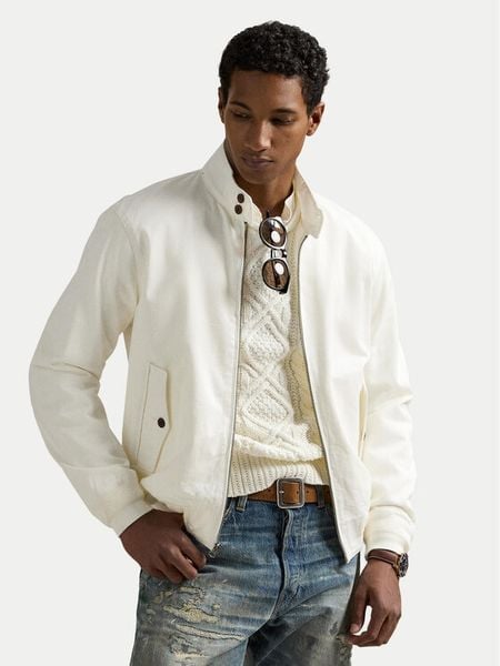 Polo Ralph Lauren Kurtka bomber 710970569002 Biały Regular Fit. Białe kurtki Polo Ralph Lauren, l, bez wzorów, z bawełny, bez kaptura. Za 1,699.00 zł.