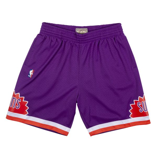 Szorty Phoenix Suns Swingman. Fioletowe krótkie spodenki sportowe Mitchell & Ness, l, z aplikacjami, z materiału. Za 401.90 zł.