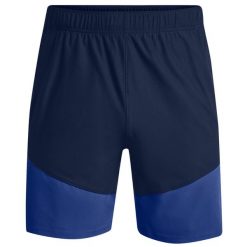 Spodenki fitness męskie Under Armour Knit Woven Hybrid Shorts. Niebieskie krótkie spodenki sportowe Under Armour, l, bez wzorów, z elastanu. Za 139.99 zł.