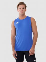 4F Tank top treningowy szybkoschnący męski - niebieski S. Niebieskie t-shirty 4F, m, bez wzorów, z dzianiny, bez kołnierzyka, bez ramiączek. Za 119.99 zł.